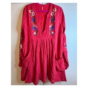 Free People Mia Coral Floral Embroidered Mini Dress